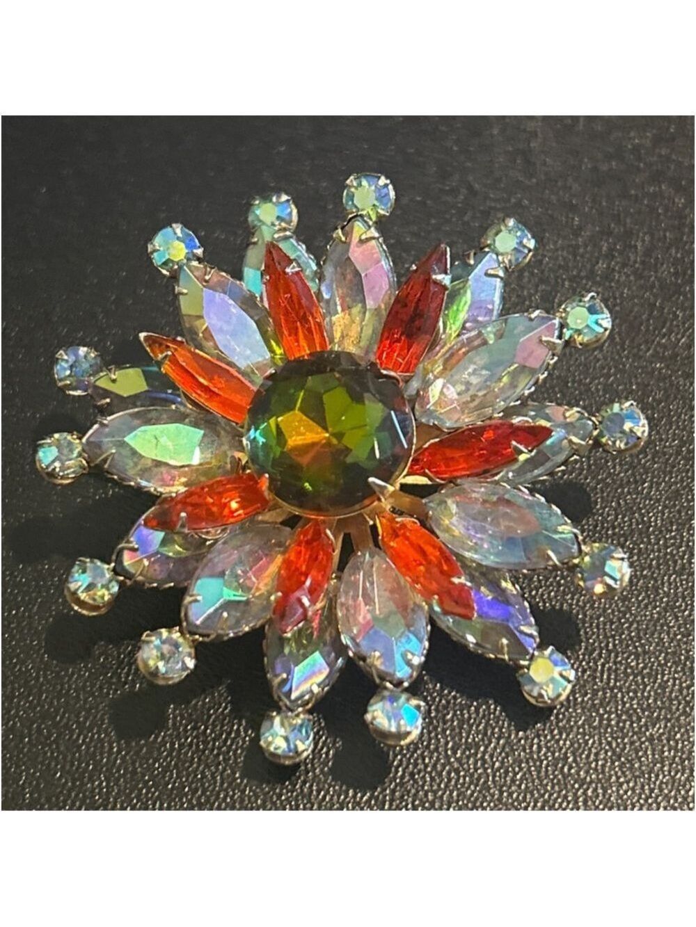 Vintage gorgeousness Multicolor Rhinestone Flower Brooch One Size